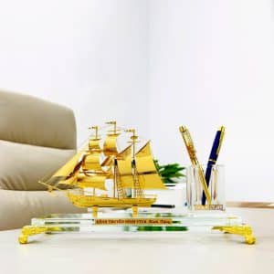 Bộ quà tặng Thuận buồm xuôi gió mạ vàng vàng vàng 24k để bàn làm việc